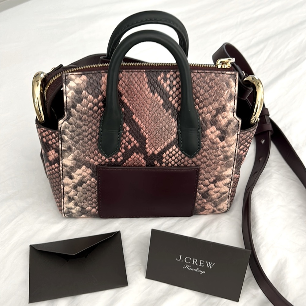 J Crew Harper Leather Snake Print Mini Crossbody Bag NWOT 8" × 6" Strap 21"